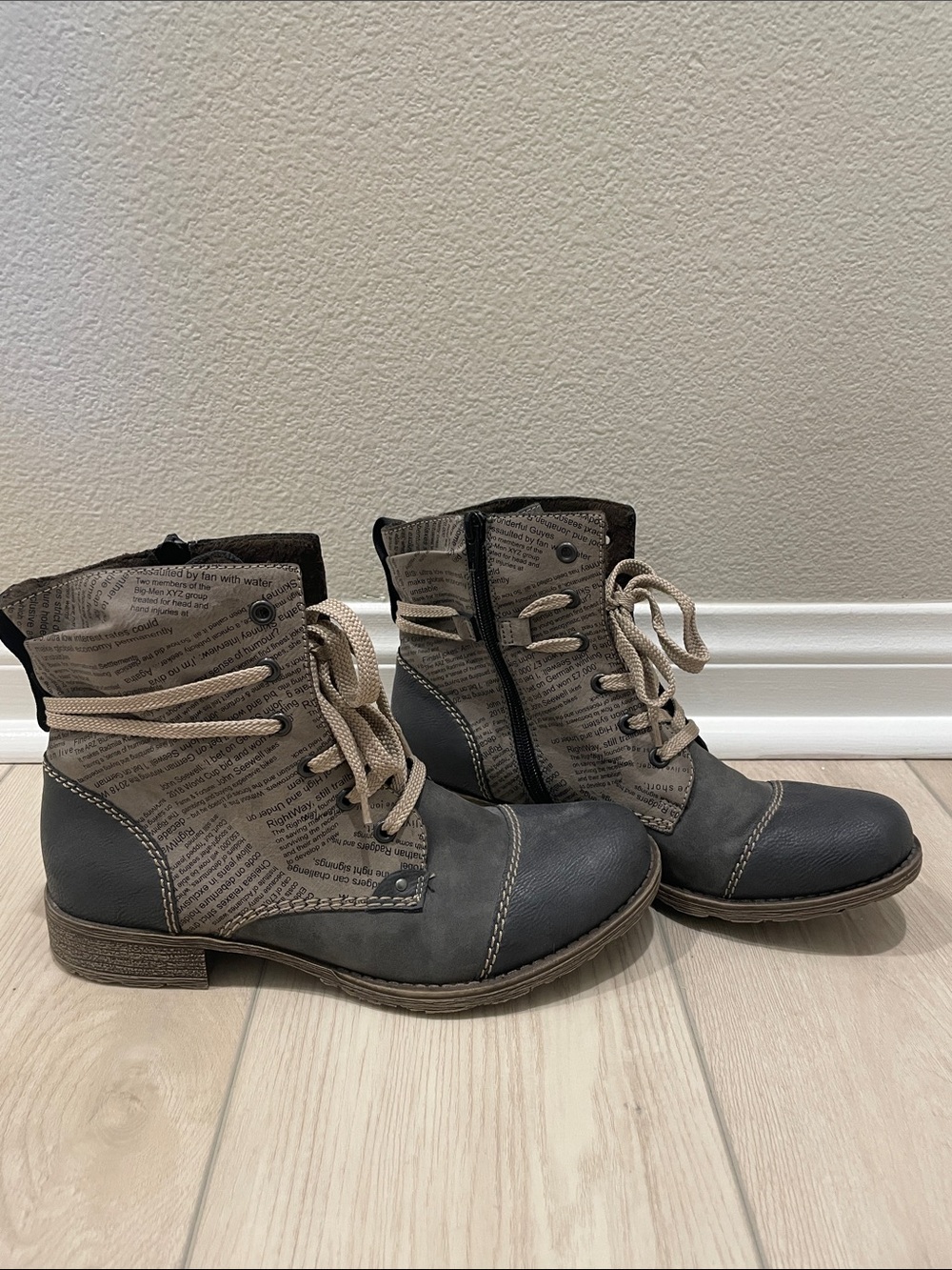 Rieker Payton 22 Taupe and Dark Gray Lace-Up Ankle Boots